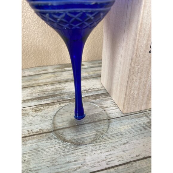 Hello Kitty Edo Kiriko Champagne Glass Blue w/ Wooden Box Sanrio Japan 2017 - Picture 6 of 12